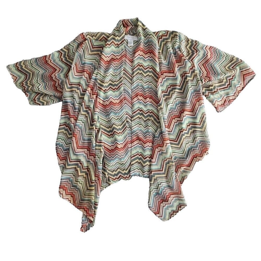 Jamie Nicole Open Front Blouse 2XL‎ Chevron Stripes Flowy Angel Wings Sleeves